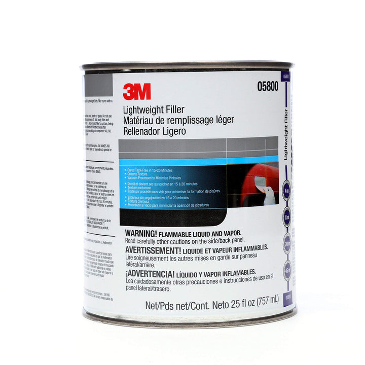 3M body filler front label showing product name and quart size, clear identification benefit