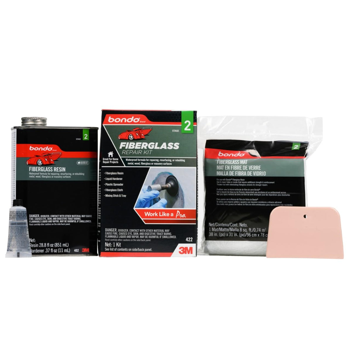 3M Bondo front package showing kit contents and benefit of ready-to-use repair