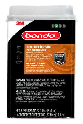 3M Bondo resin applied over fiberglass cloth showing reinforced repair
