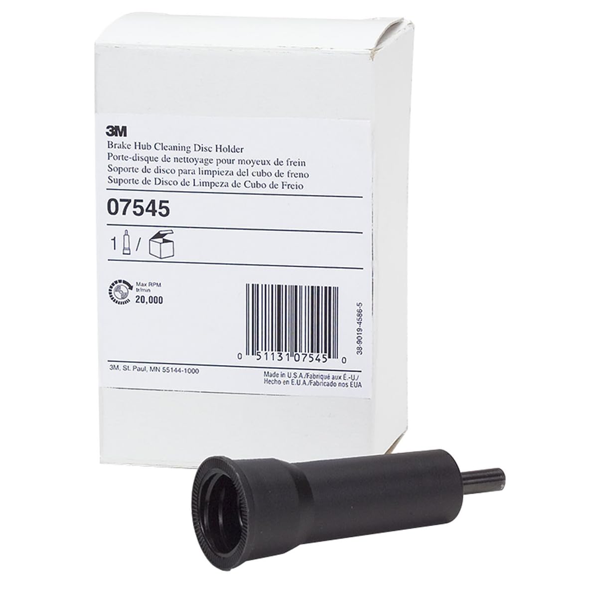 3M holder front view showing 1/4" shank and secure disc mount for precise cleaning