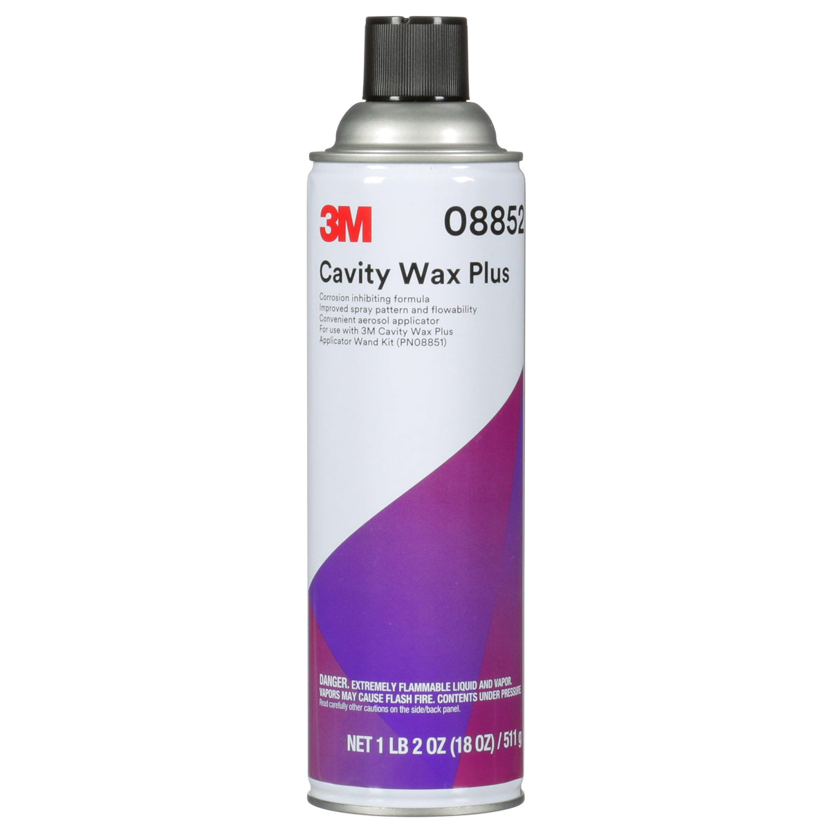 3M Cavity Wax Plus front can showing label and 18 fl oz size benefit: easy identification