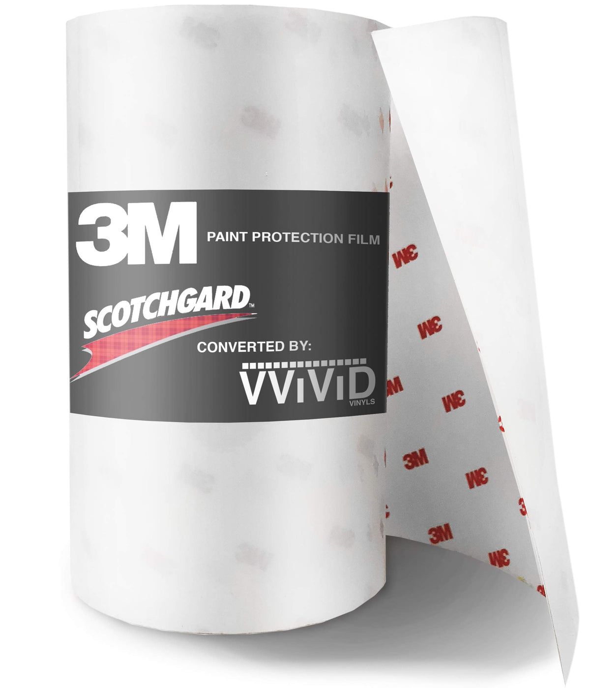 3M clear paint film roll front view showing branded packaging and roll dimensions, protects paint