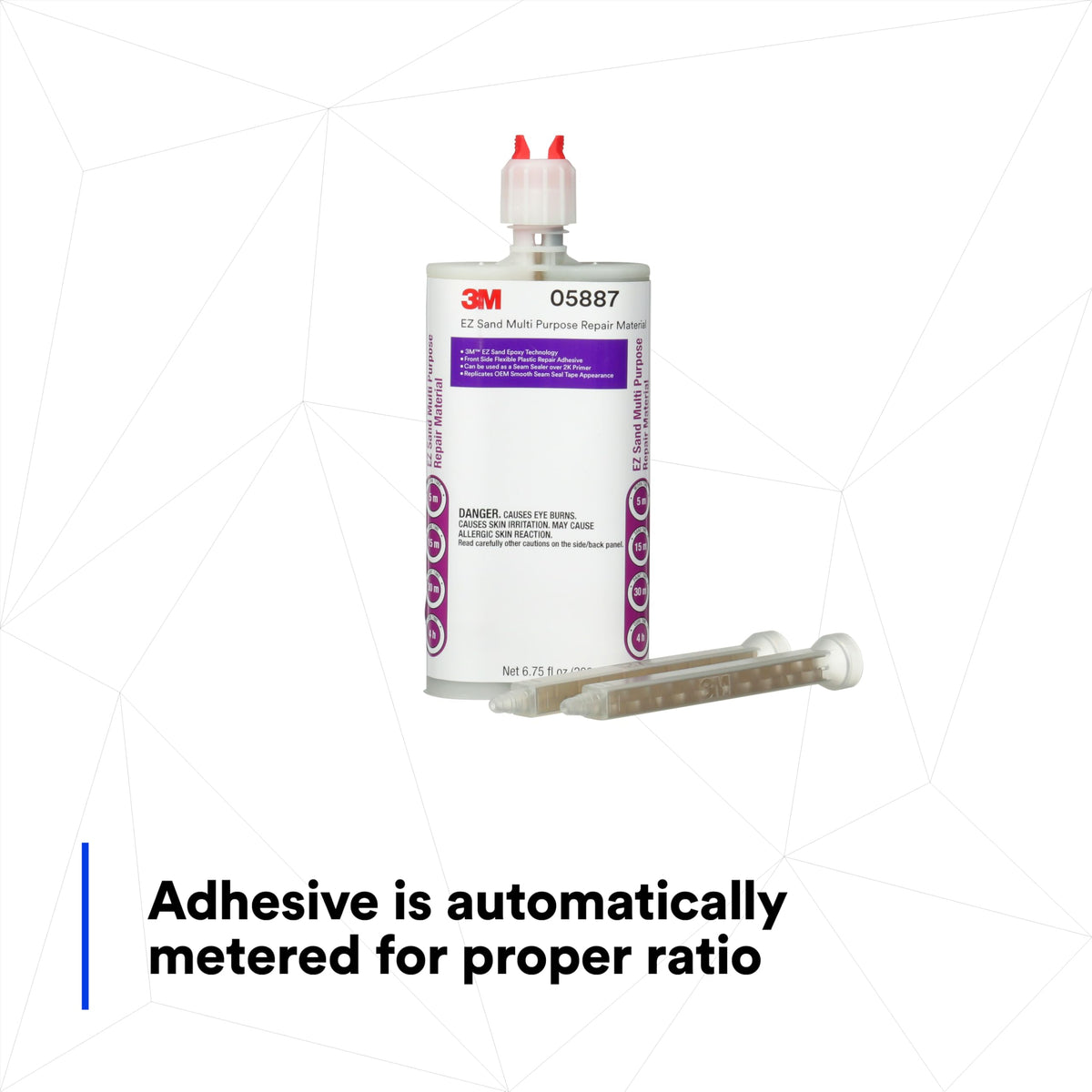 3M label close-up highlighting product code 05887 and application specifications for technicians