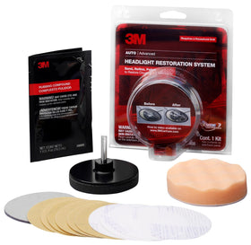 3M headlight-restoration in-action showing technician using drill for efficient sanding