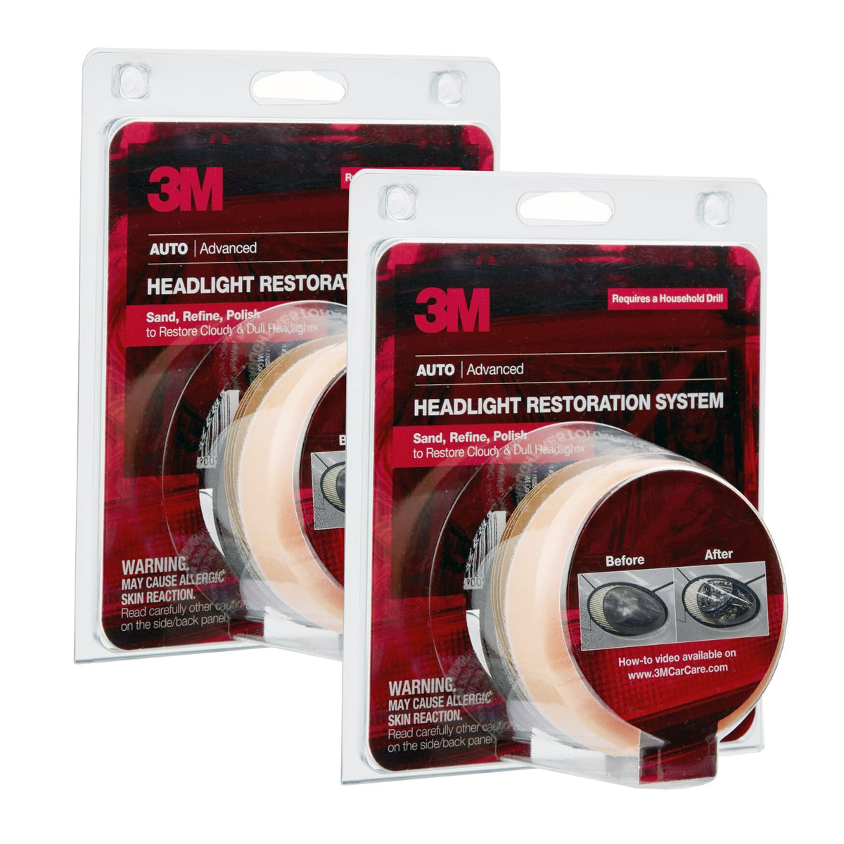 3M headlight-restoration kit front packaging showing full kit benefits
