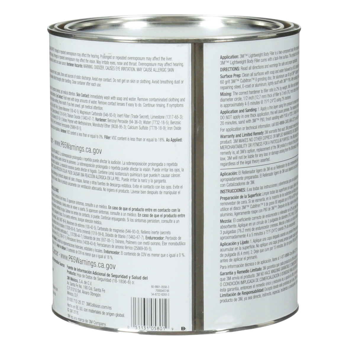 3M lightweight body filler 05801 next to tape measure showing one-gallon scale