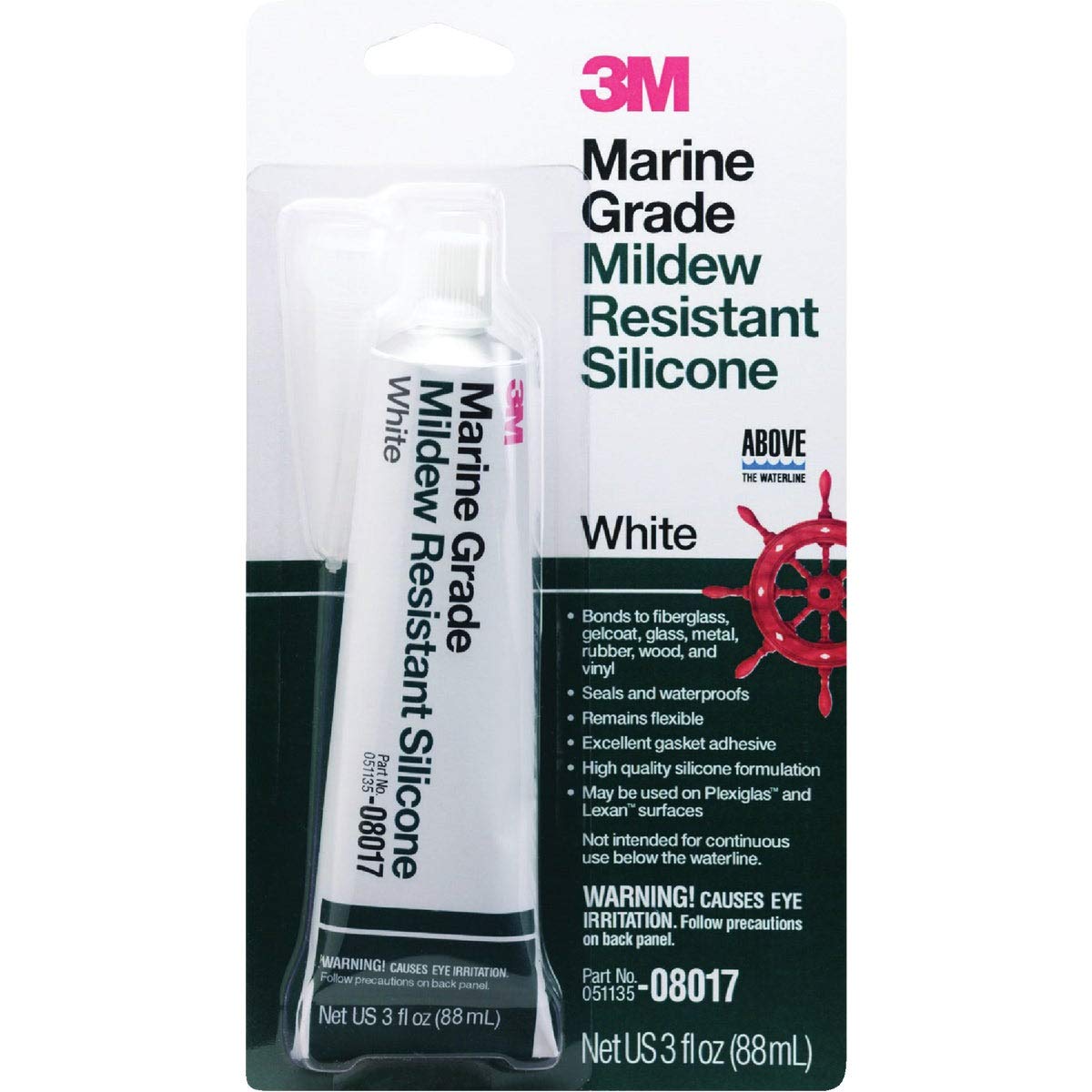 3M marine silicone tube front view showing label and benefit of durable seals