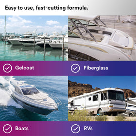 3M Perfect-It gelcoat before-and-after boat hull image highlighting restored gloss and clarity