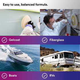 Applying 3M Perfect-It gelcoat compound to a boat hull with rotary buffer for fast oxidation removal