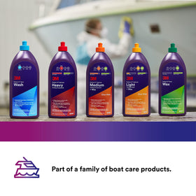 3M Perfect-It gelcoat quart beside measuring cup showing product size for professional jobs
