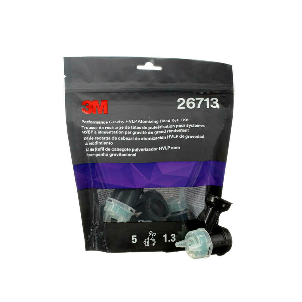 3M atomizing head front view showing nozzle and quick-change benefit