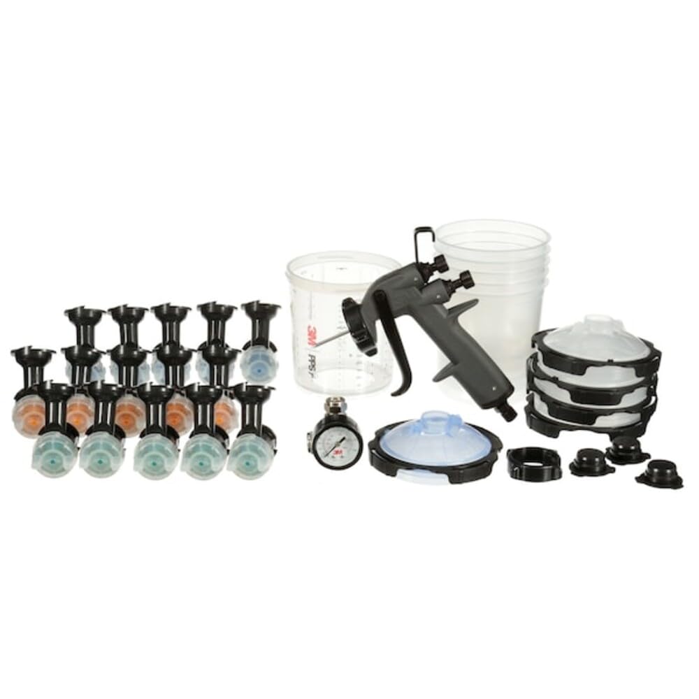 3M spray gun front view showing lightweight design and fast-change nozzles benefit