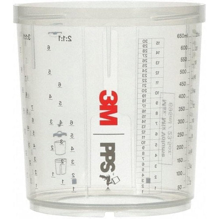 3M PPS 2.0 front view showing cup, clear window and printed mixing ratios for quick checks