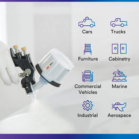 3M adapter mounted on spray gun illustrating universal fit and stable connection