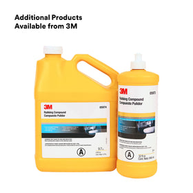 3M rubbing compound 05973 in hand showing one-quart scale and portability benefit