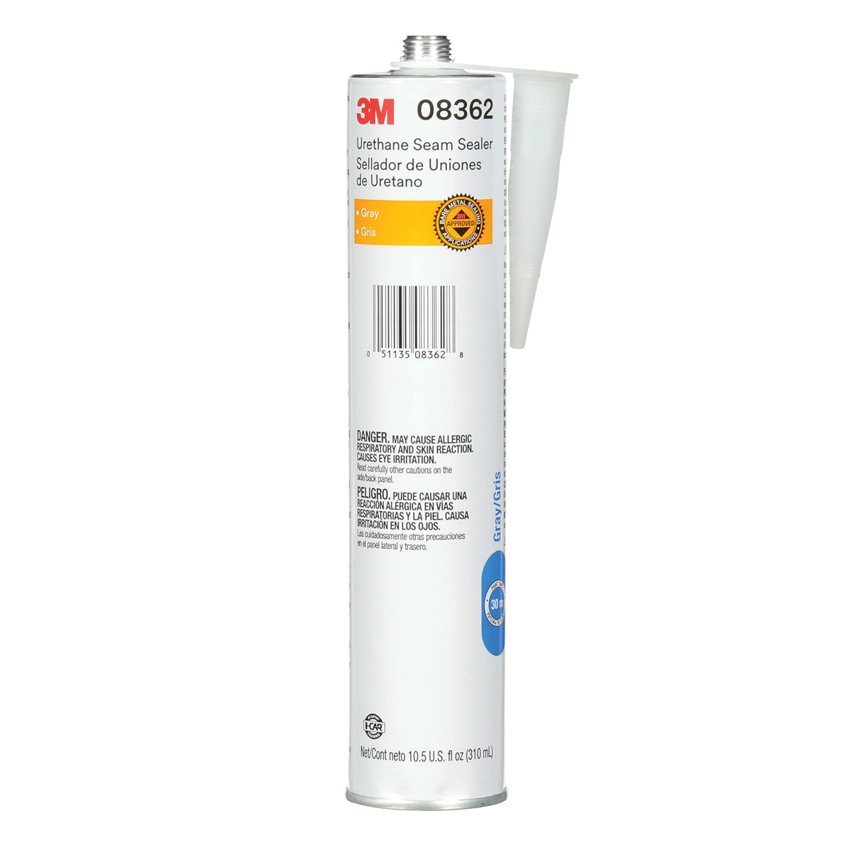 3M urethane seam sealer cartridge front view showing label and gray product for easy identification