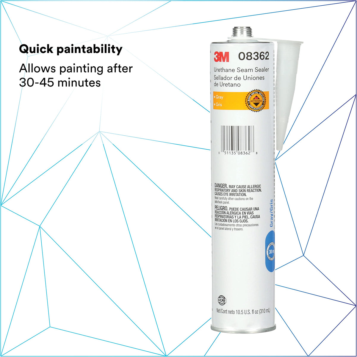 3M urethane seam sealer next to a ruler to show 310 mL cartridge scale for job planning