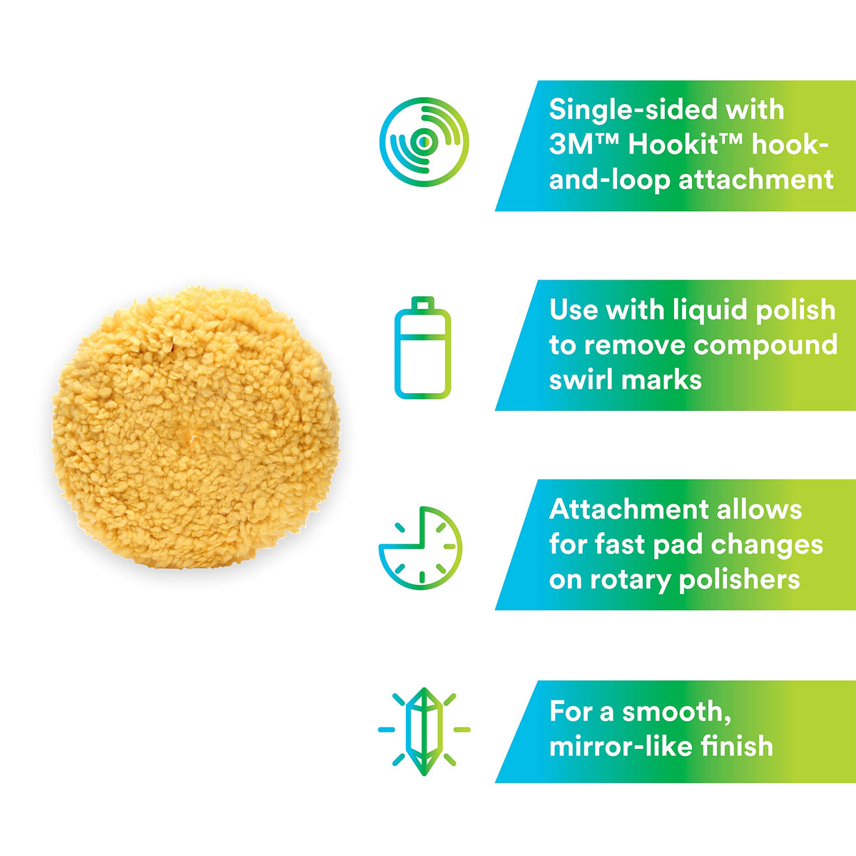 3M wool polishing pad attached to 3M backup pad demonstrating secure fit benefit