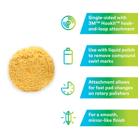 3M wool polishing pad attached to 3M backup pad demonstrating secure fit benefit