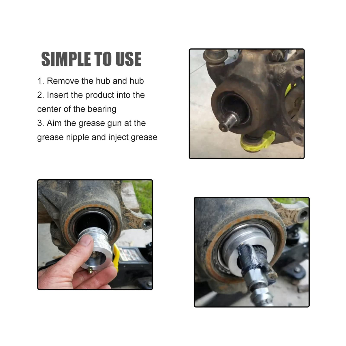 3mirrors grease gun attached to tool in use enabling fast bearing lubrication