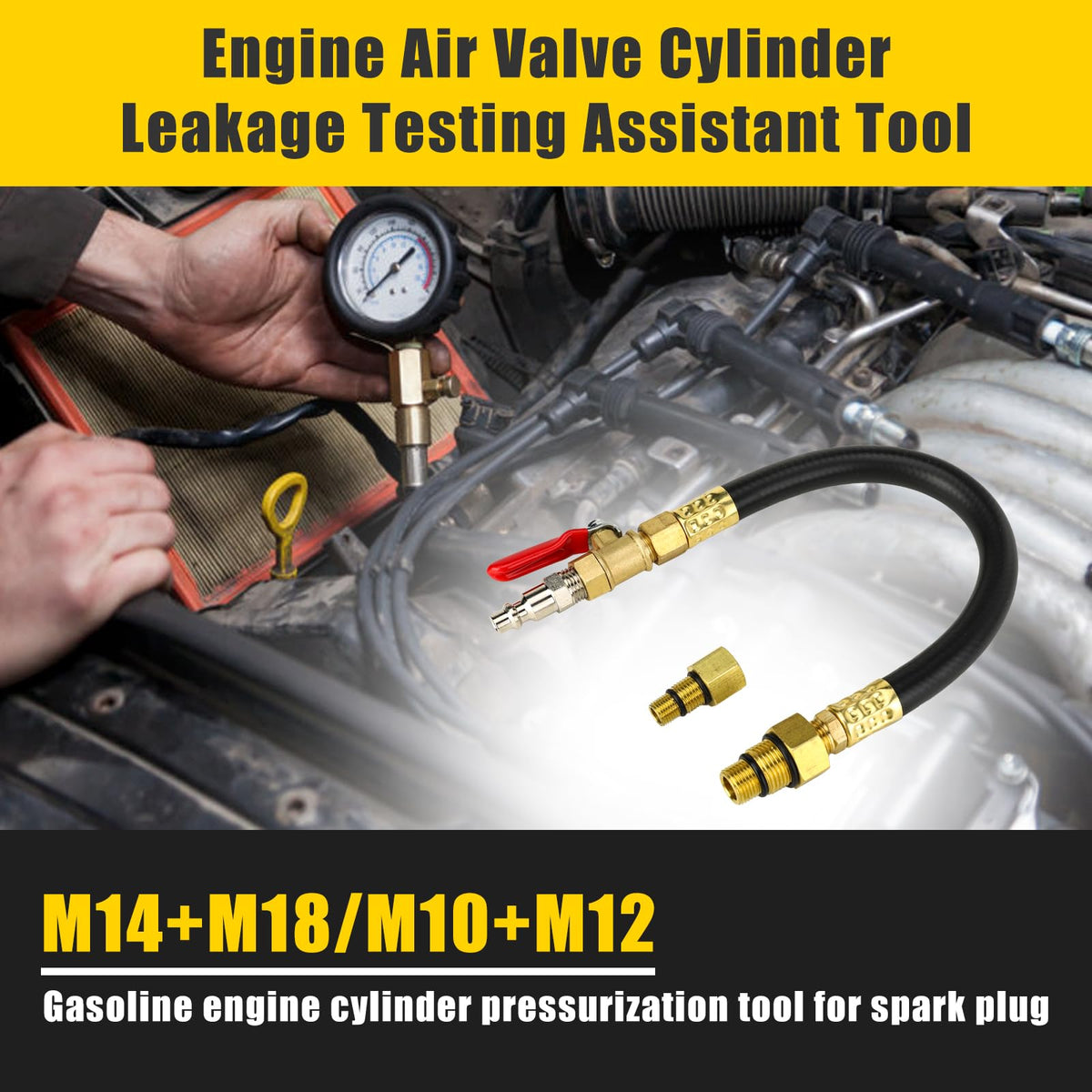 3mirrors kit in use on engine spark plug hole to keep valve closed