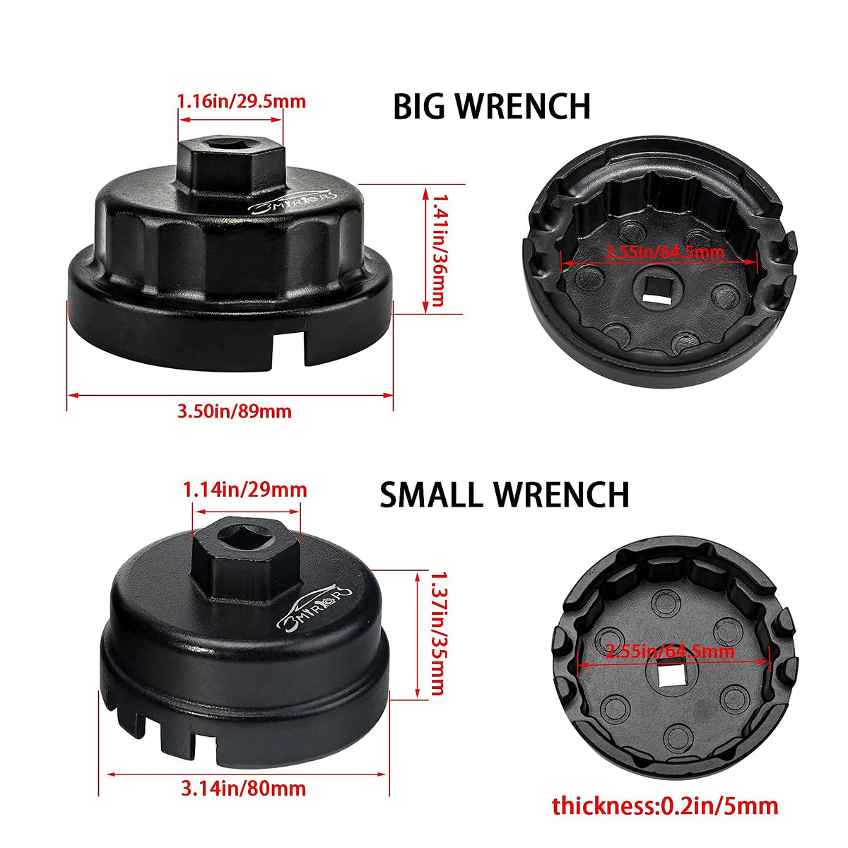 3mirrors wrench fitted on oil filter cap for easy safe removal
