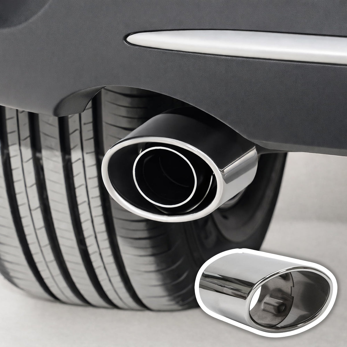 3TVol front view exhaust tip showing fit and polished look benefits visual upgrade