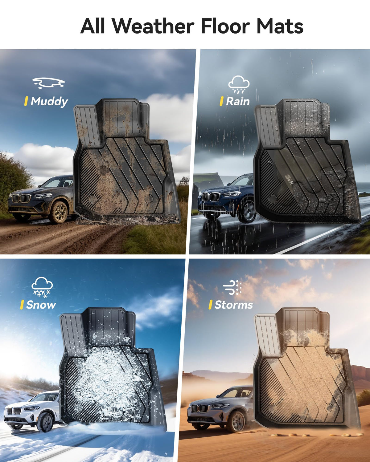 3W mats holding slush and debris in BMW X3 showing weather resistance