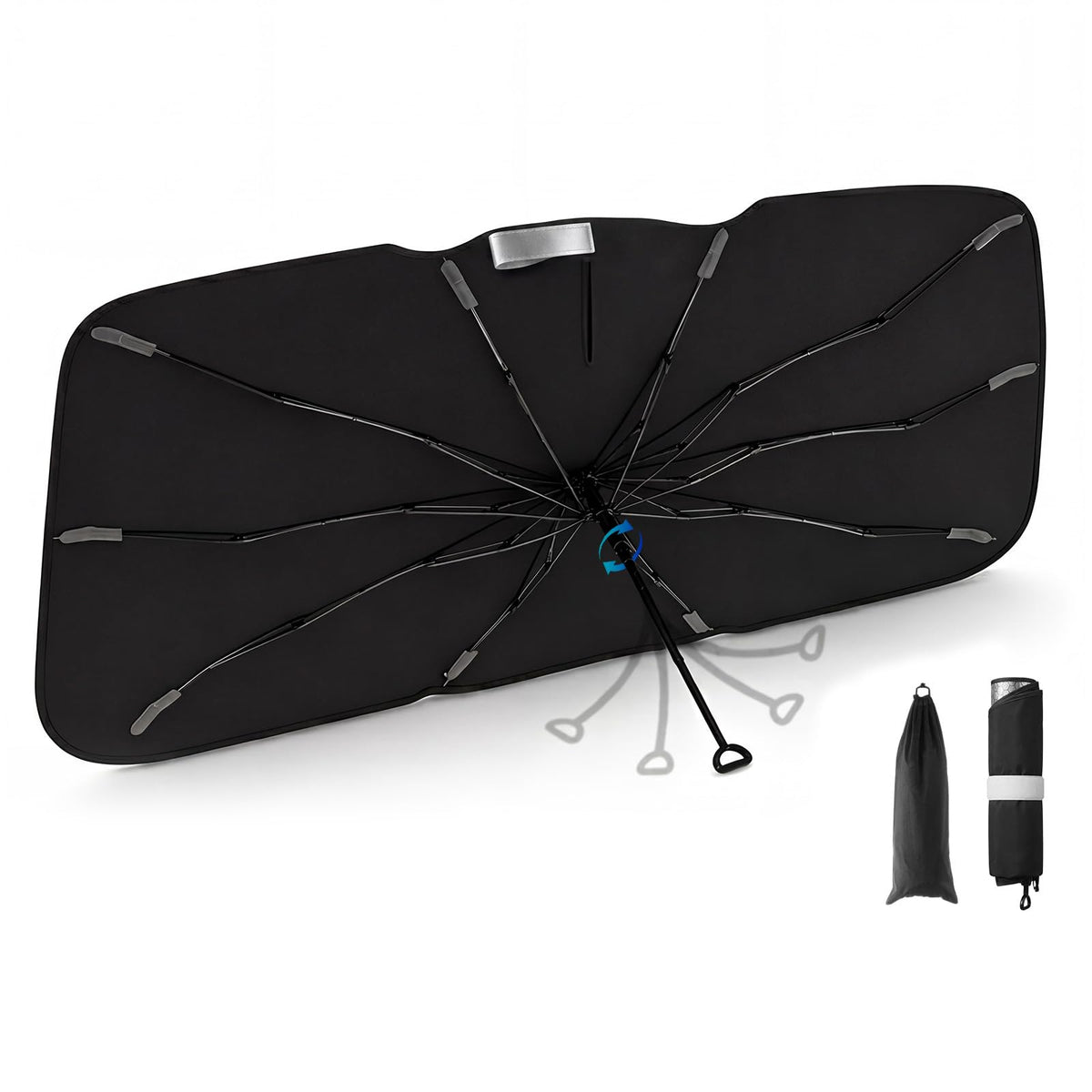 3W front packaging showing medium graphene sun shade protecting windshield