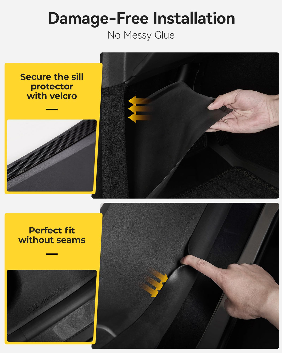 3W lifestyle interior view of Model Y Juniper with sleek protective sills