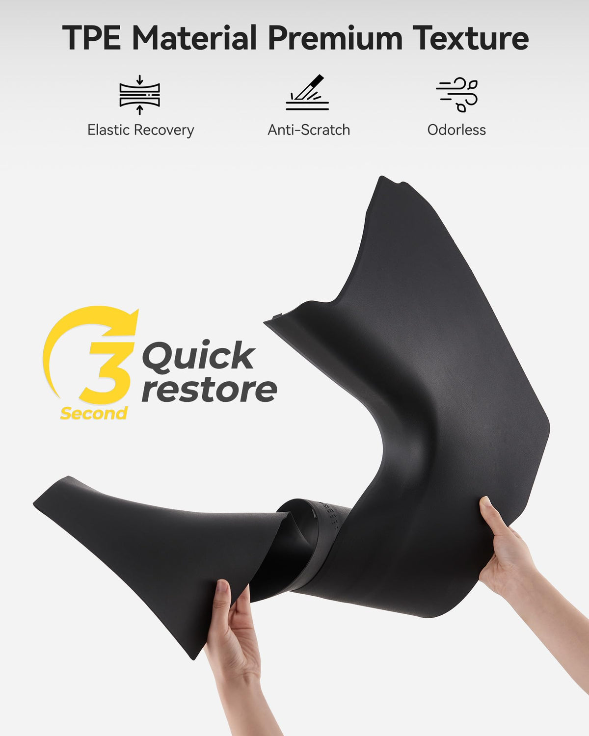 3W material flex demonstration showing TPE resilience and long-lasting benefit