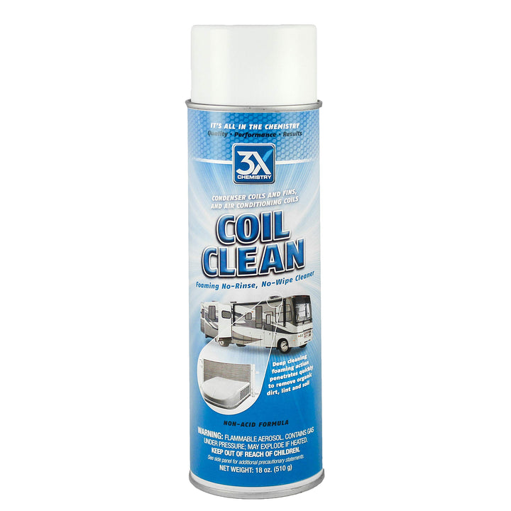3X:Chemistry foaming coil cleaner front packaging showing spray can and label with cleaning benefit