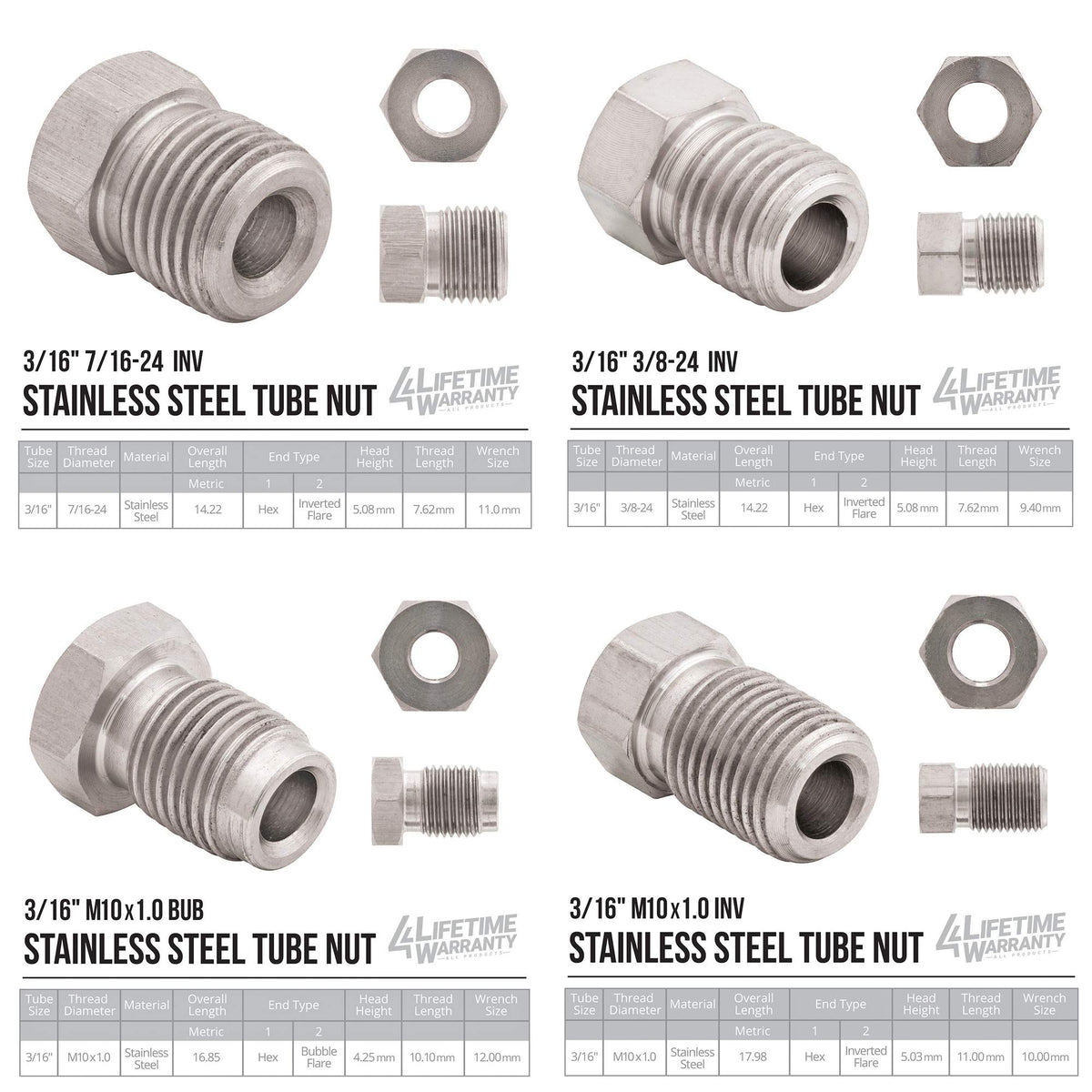 4LIFETIMELINES assorted 16 SAE fittings laid out for quick selection and compatibility