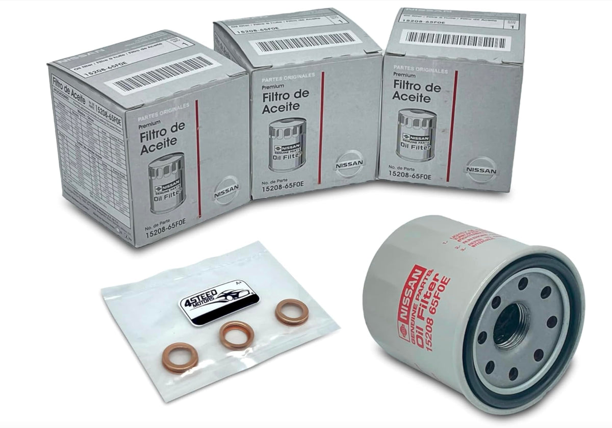 4STEED MOTORS front packaging showing three oil filters and gaskets, clear parts identification benefit