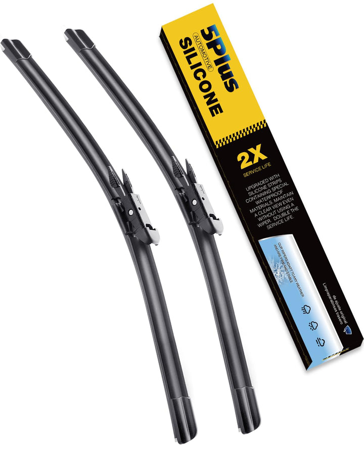 5 PLUS front packaging two-pack wipers showing model and length, clear identification benefit