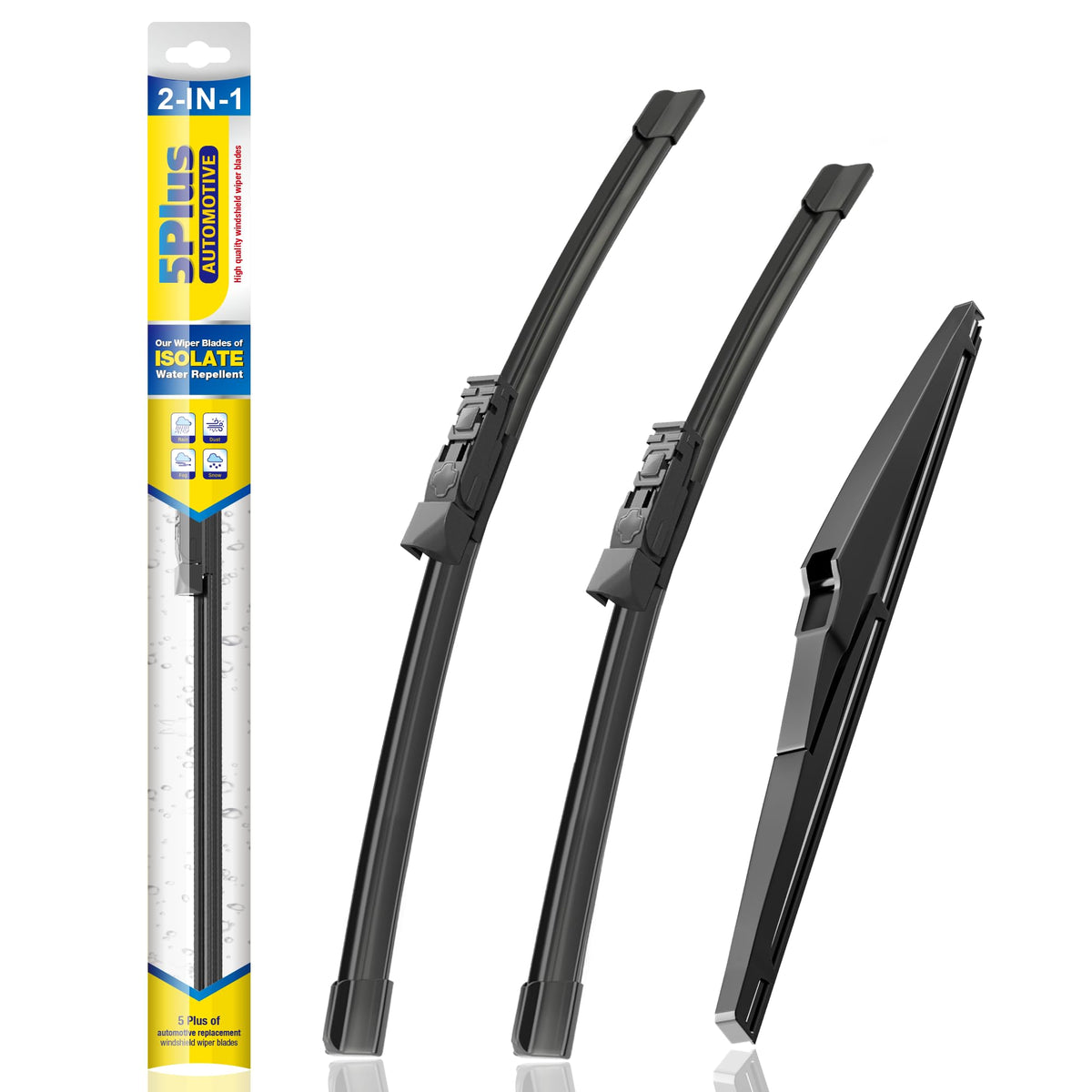 5 PLUS front packaging showing 24, 18, 14-inch blades and fitment benefit