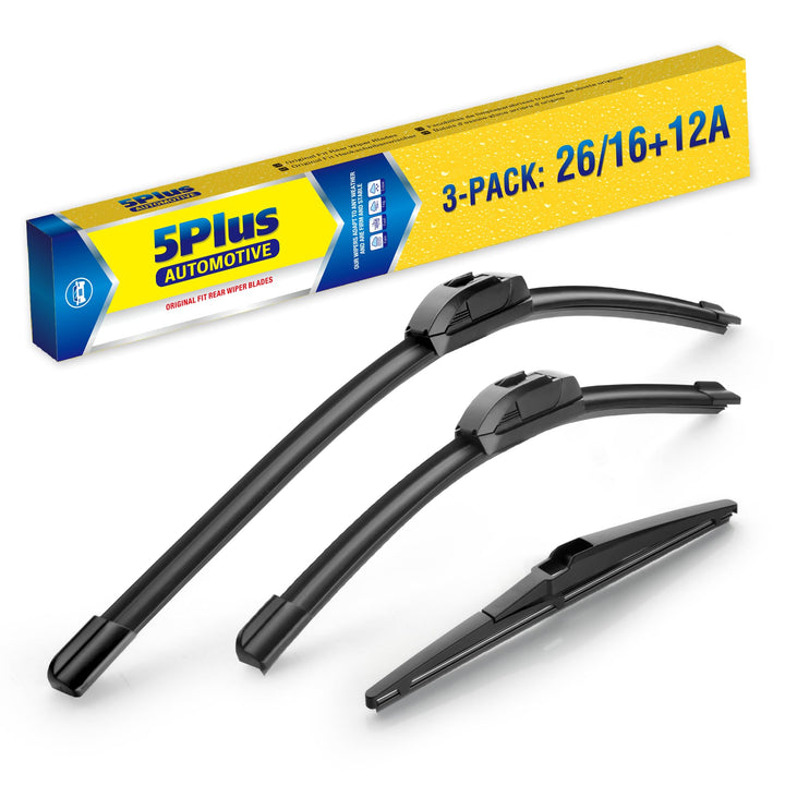 5 PLUS front packaging showing three wiper blades and fitment details