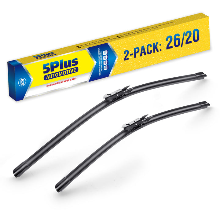 5 PLUS front packaging showing replacement wiper blades and fitment badge for confidence