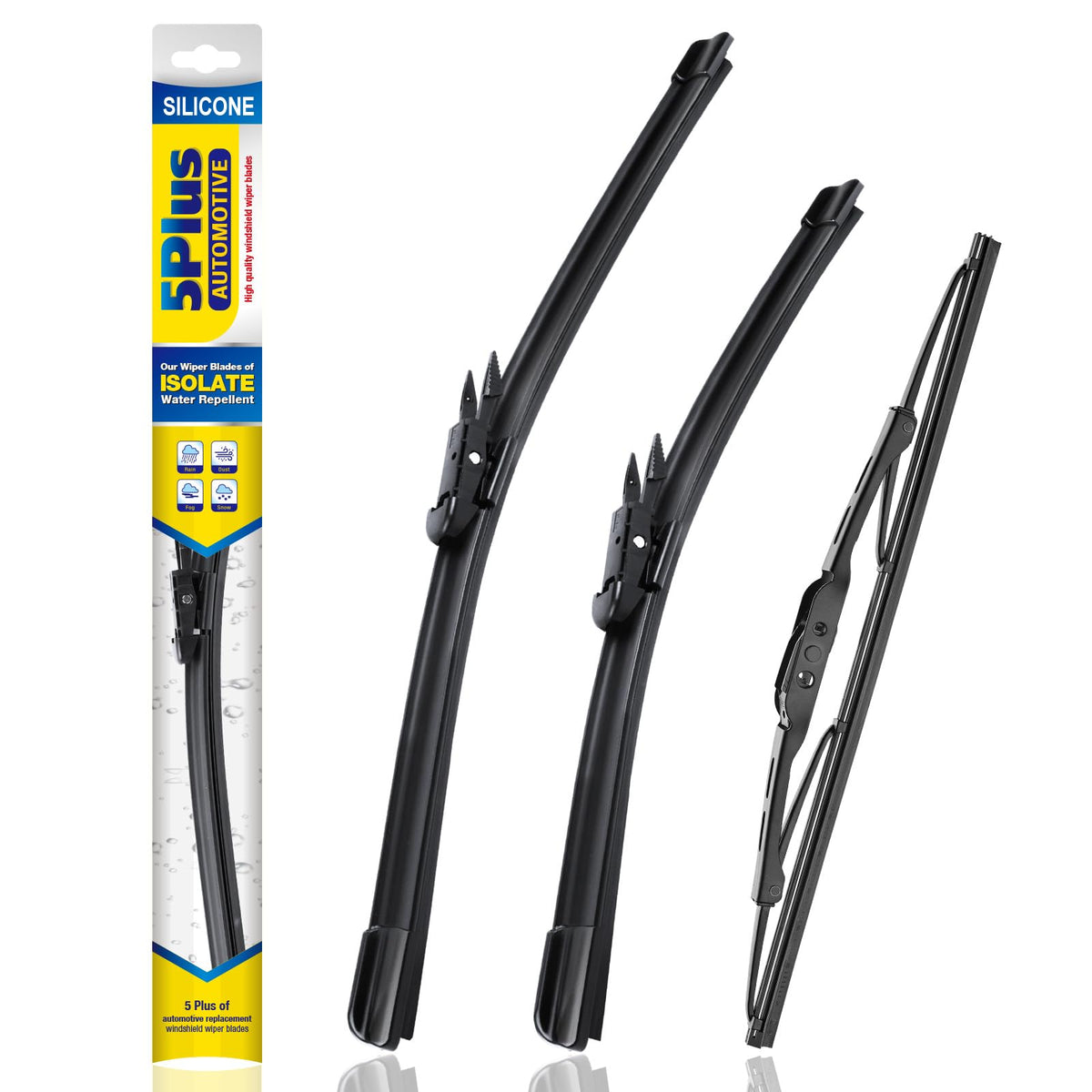 5 PLUS front packaging showing three wipers and fitment for Chevy Traverse benefits quick replacement