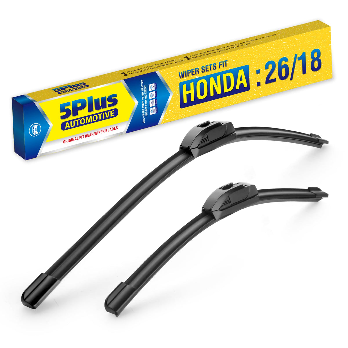 5 PLUS front packaging showing complete wiper blade kit and easy install benefits