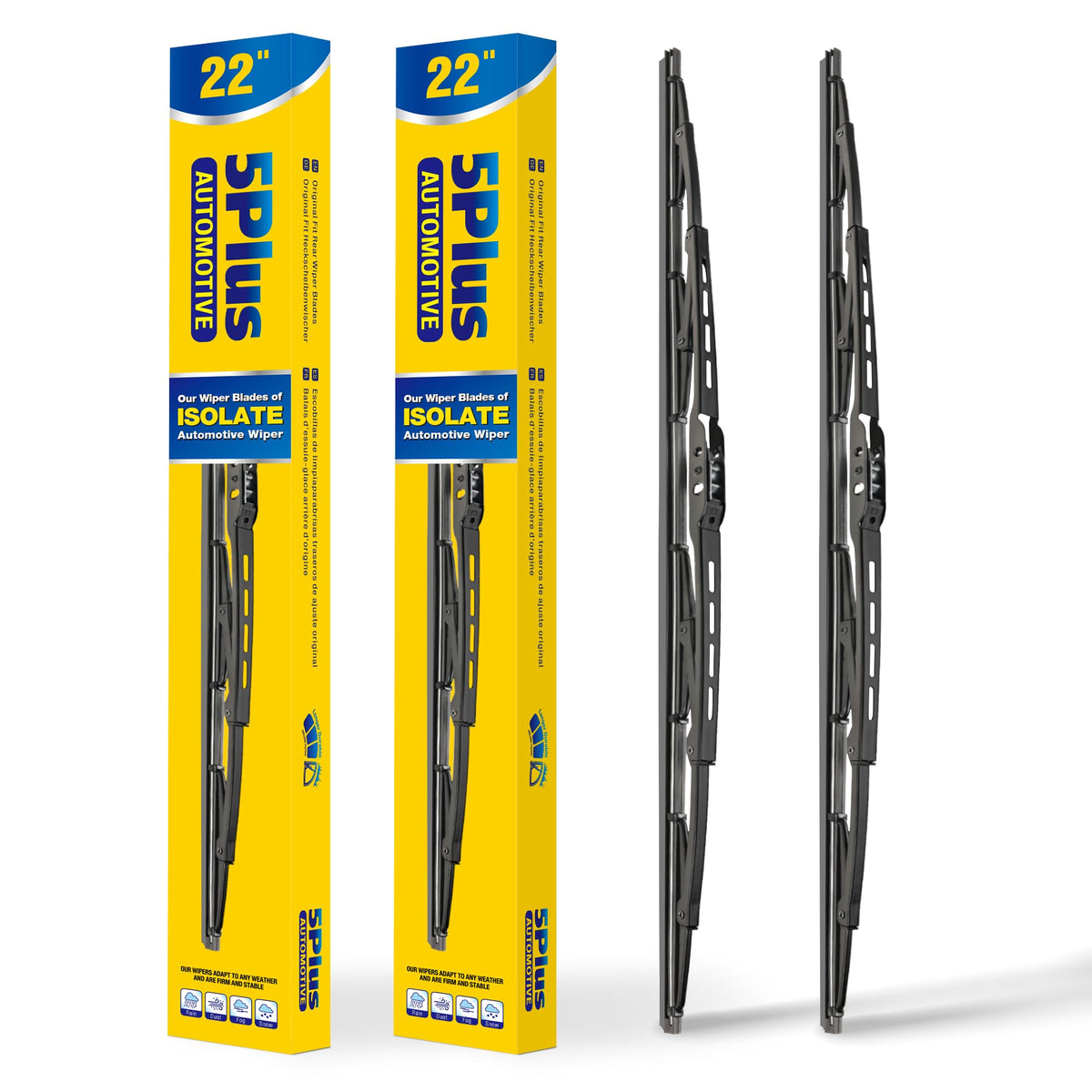 5 PLUS front packaging showing brand and two blades for easy identification and fit