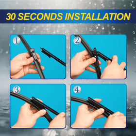 5 PLUS blades laid out with measuring tape showing exact 26, 22, 11 inch sizes