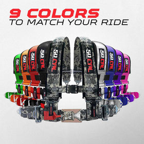 50 Caliber Racing folded harness in packaging for easy storage