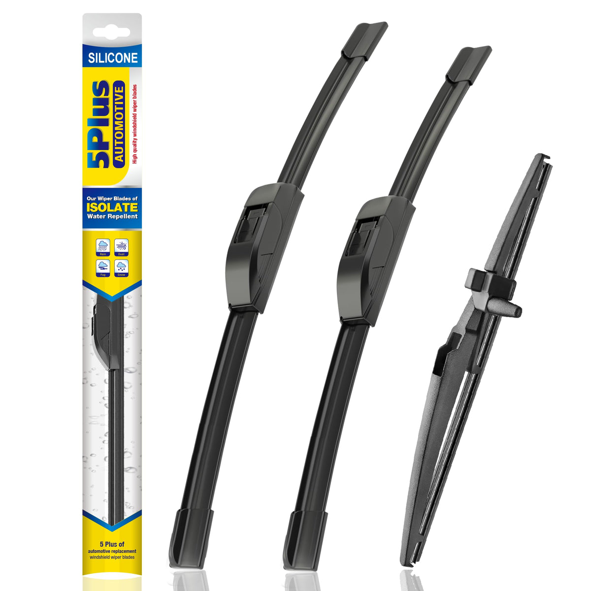 5 PLUS three-pack packaging showing all blade sizes and fitment benefit