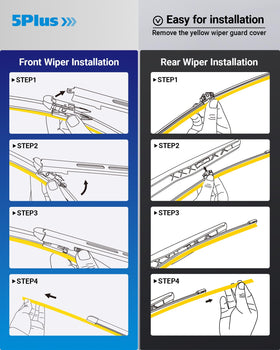 5 PLUS wipers beside measuring tape showing 28" and 15" sizes for correct fit