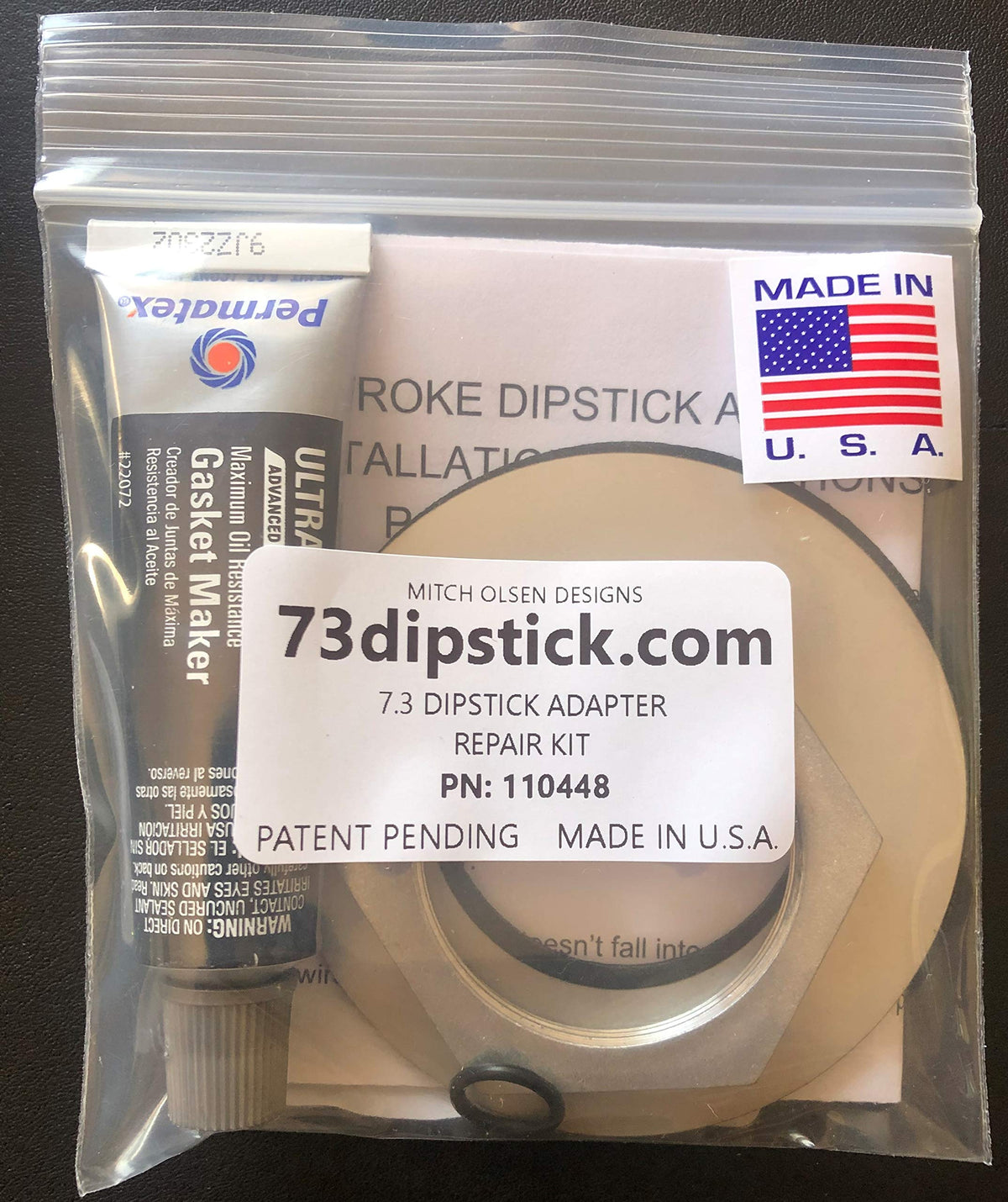 73dipstick installed on engine showing sealed dipstick area and leak prevention