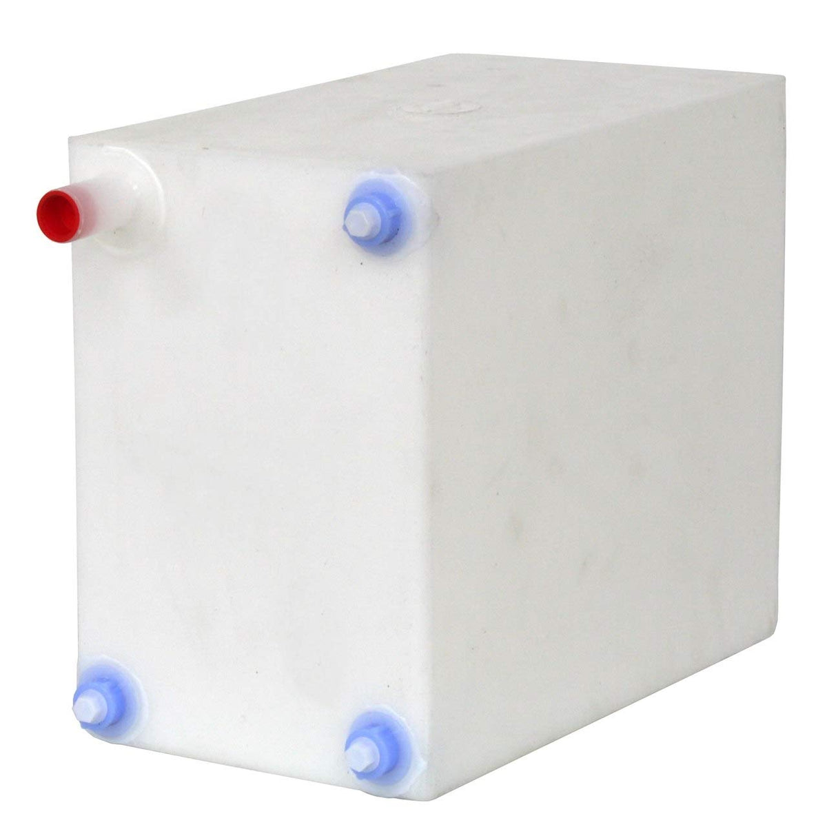 A.A front view of tank showing rectangular shape and compact footprint for tight spaces