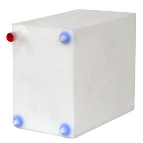 A.A front view of tank showing rectangular shape and compact footprint for tight spaces