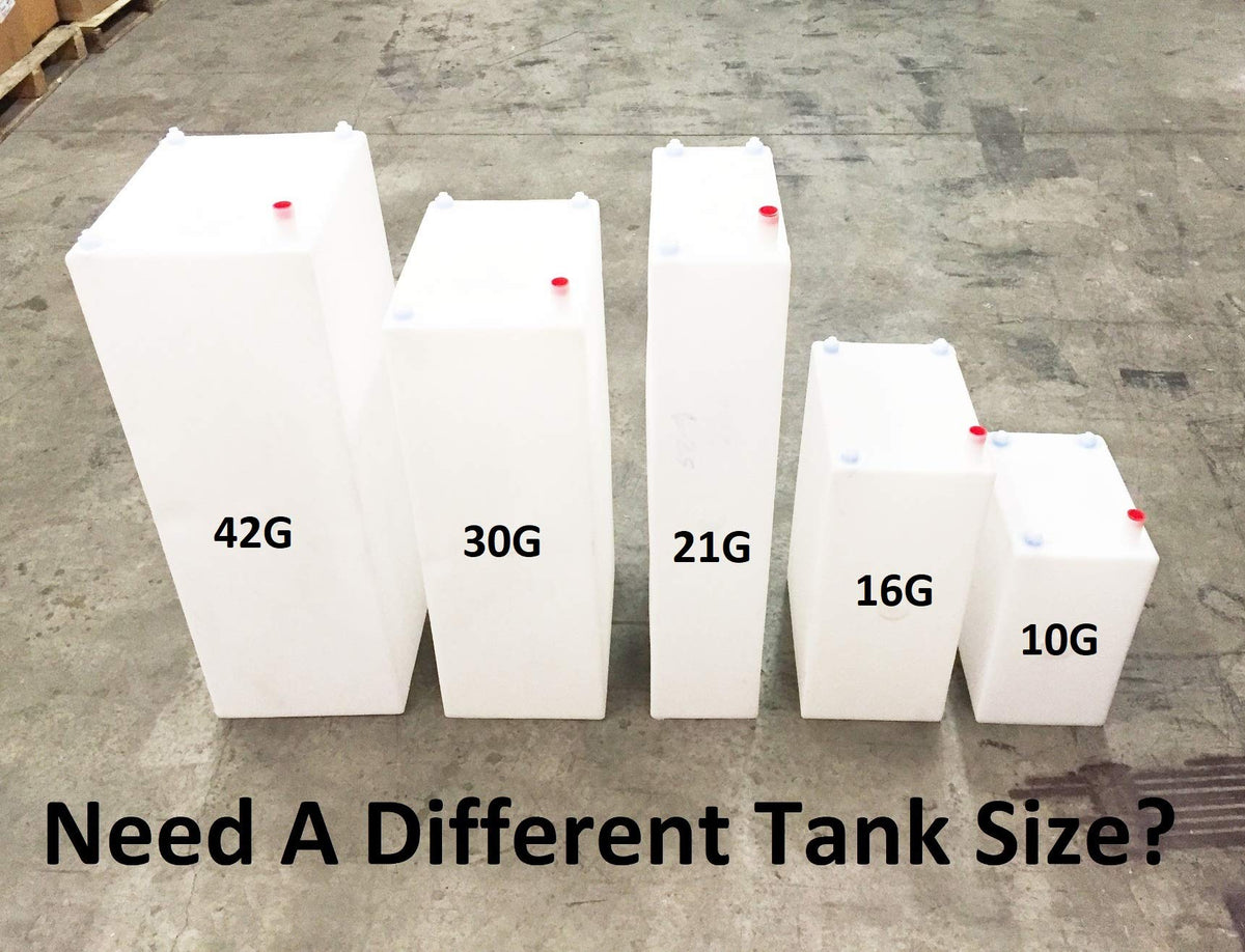 A.A tank next to a ruler demonstrating size and scale for planning installations