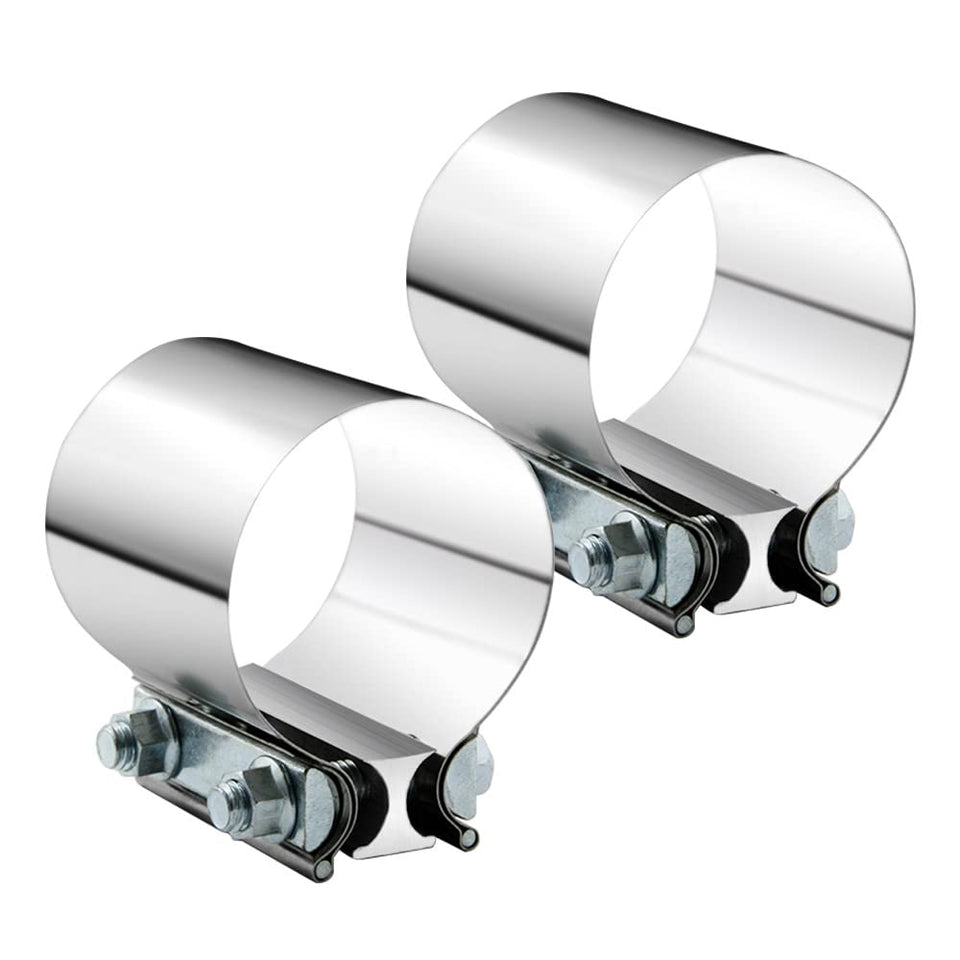 A ABIGAIL front view of two 2.5" clamps showcasing durable stainless finish